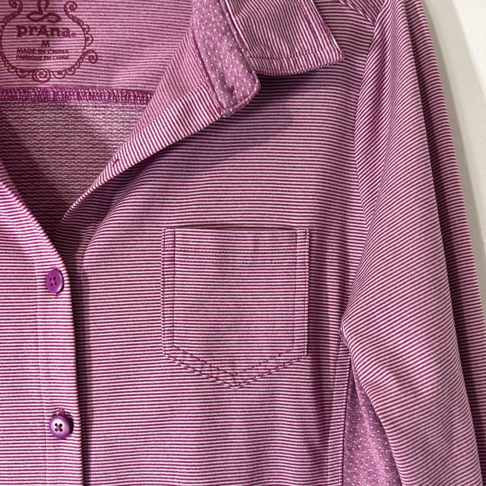 Prana Kinley in Vivid Viola Pinstripe Outdoor Shirt Top Long Sleeve Stretch Sz M - Picture 5 of 14